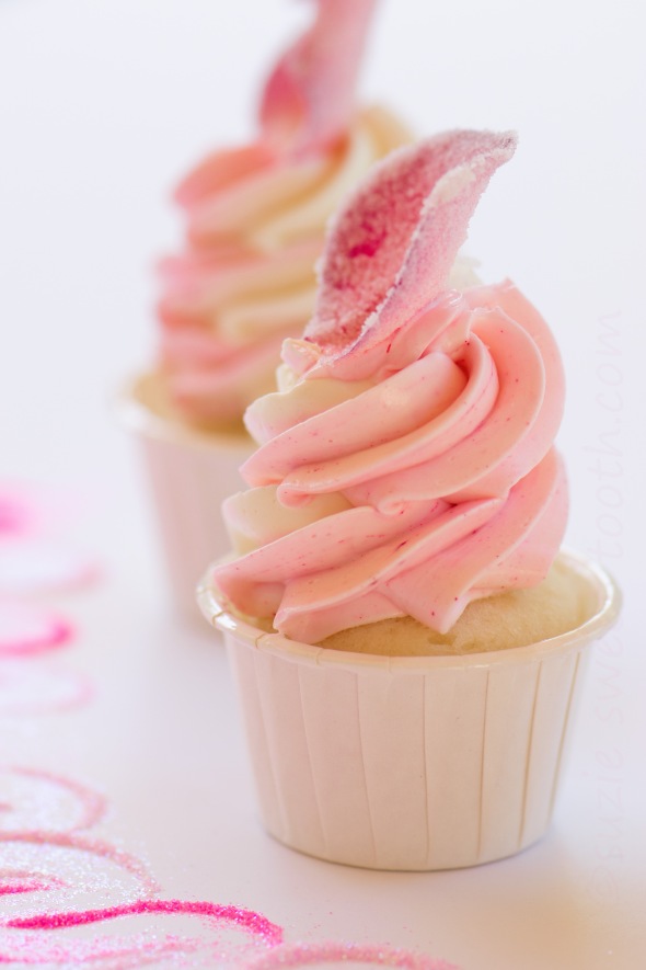 rose cupcake with vanilla bc and sugared rose petal